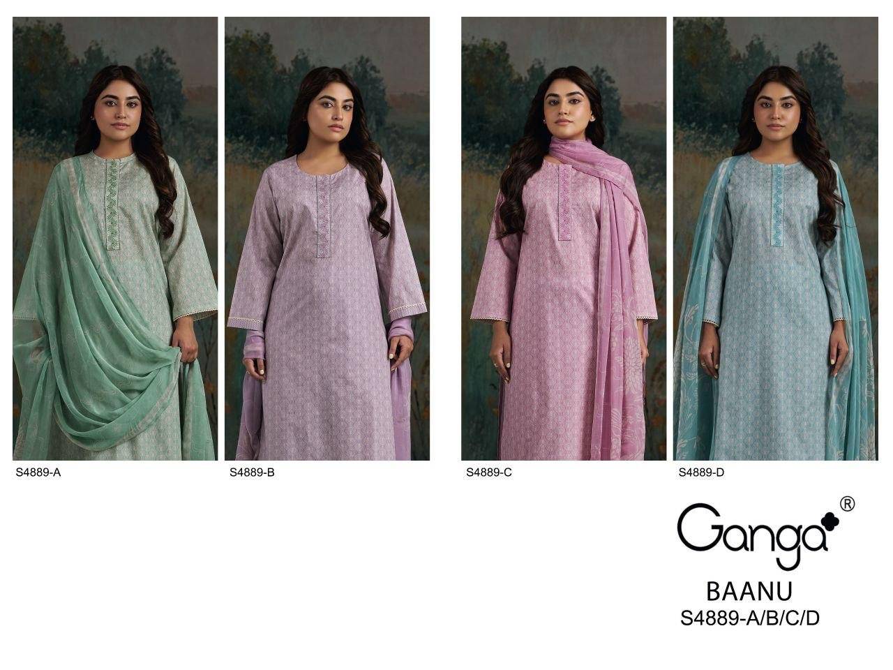 BAANU 4889 By GANGA 4889 A TO 4889 D Beautiful Festive Suits Stylish Colorful Fancy Casual Wear & Ethnic Wear PREMIUM COTTON Dresses At Wholesale Price